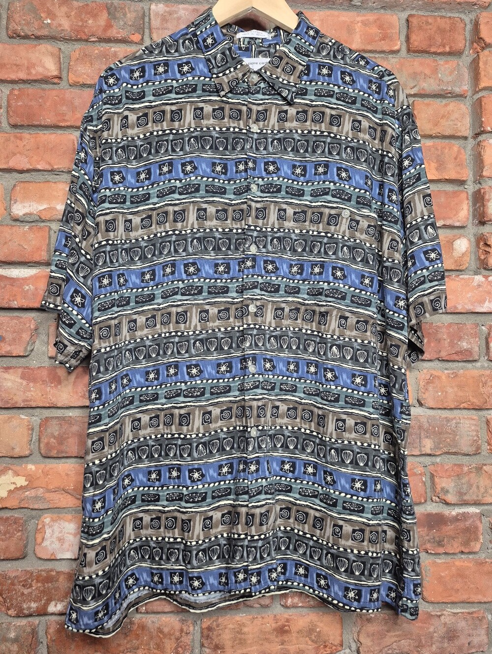 Pierre Cardin Rayon Camp Shirt XL Made in Korea Button Front Vintage